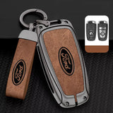 Ford Key Fob Cover Case — Zinc Alloy + Leather Shell Keychain
