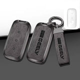 Zinc Alloy + Leather Car Remote Key FOB Cover Case Shell Keychain for Geely EX5