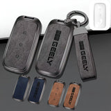 Zinc Alloy + Leather Car Remote Key FOB Cover Case Shell Keychain for Geely EX5