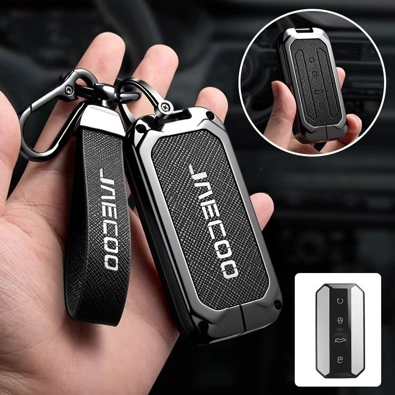 Jaecoo J5 EV Key Fob Cover Case — Zinc Alloy + Leather Shell Keychain