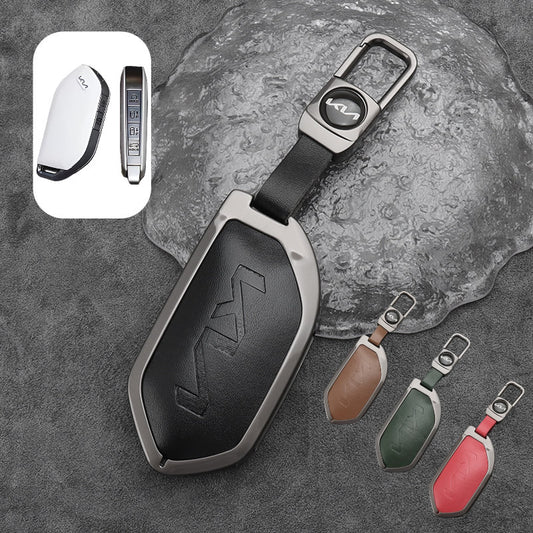 Kia EV5 Leather + Zinc Alloy Car Remote Key FOB Cover Case Shell Keychain