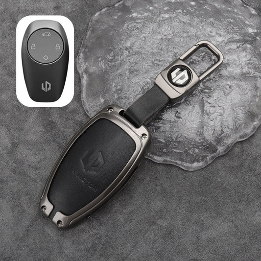 Leapmotor C10 Leather + Zinc Alloy Car Remote Key FOB Cover Case Shell Keychain