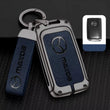 Mazda Key Fob Cover Case — Zinc Alloy + Leather Shell Keychain (Blue)