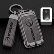 Mazda Key Fob Cover Case — Zinc Alloy + Leather Shell Keychain (Grey)