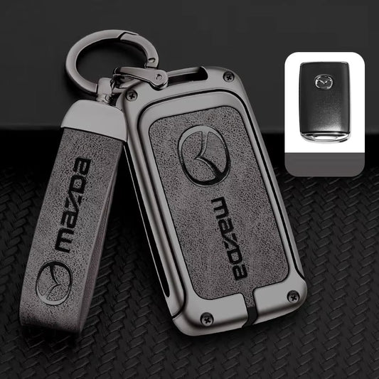 Mazda key fob cover case in grey — zinc alloy and PU leather