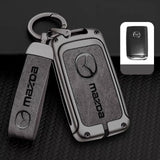 Mazda Key Fob Cover Case — Zinc Alloy + Leather Shell Keychain (Grey)