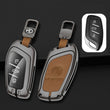 MG Key Fob Cover Case — Zinc Alloy + Leather Shell Keychain (Brown, Style A)