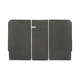 Three-piece dark gray molded rubber car floor mat set with textured ribbed patterns and circular cutouts, shown on a plain white background.