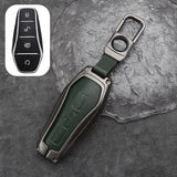 BYD key fob cover case in green — zinc alloy and PU leather shell