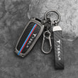Tesla Model 3 Y Zinc Alloy + Carbon Fibre Pattern Leather Car Remote Key FOB Cover Case Shell Keychain