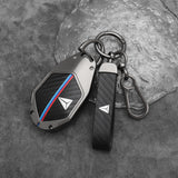 Deepal S07 Zinc Alloy + Carbon Fibre Pattern Leather Car Remote Key FOB Cover Case Shell Keychain