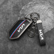 Kia EV5 Zinc Alloy + Carbon Fibre Pattern Leather Car Remote Key FOB Cover Case Shell Keychain