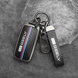 Geely EX5 Zinc Alloy + Carbon Fibre Pattern Leather Car Remote Key FOB Cover Case Shell Keychain