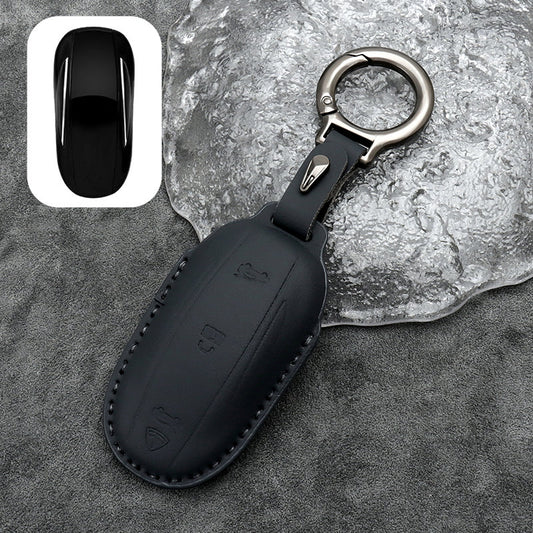 Leather Car Remote Key FOB Cover Case Shell Keychain for Tesla Model 3 Y