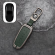 Tesla Model 3/Y Key Fob Cover Case  Zinc Alloy + Leather Shell Keychain (Green)