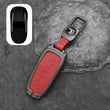 Tesla Leather + Zinc Alloy Car Remote Key FOB Cover Case Shell Keychain - Red