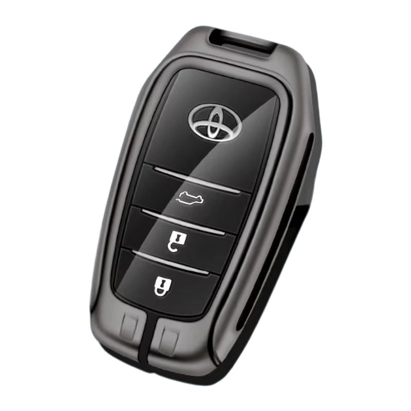 Zinc Alloy + Leather Car Remote Key FOB Cover Case Shell Keychain for Toyota - Brown
