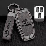 Toyota Key Fob Cover Case — Zinc Alloy + Leather Shell Keychain (Grey)