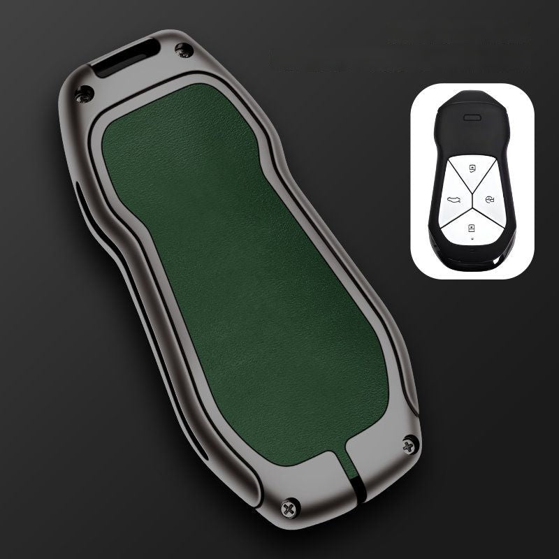 Xpeng G6 Leather + Zinc Alloy Car Remote Key FOB Cover Case Shell Keychain