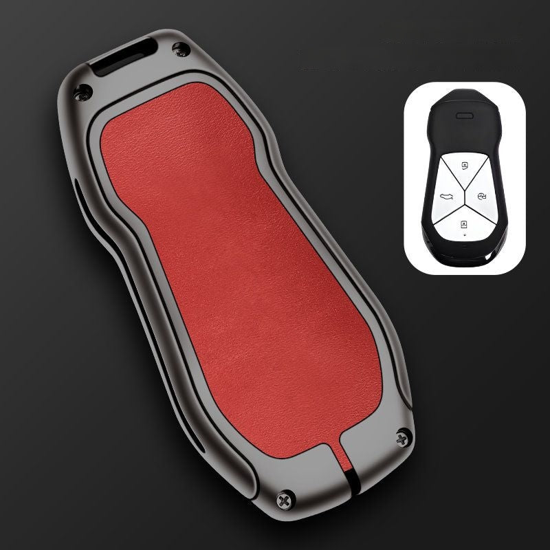 Xpeng G6 Leather + Zinc Alloy Car Remote Key FOB Cover Case Shell Keychain