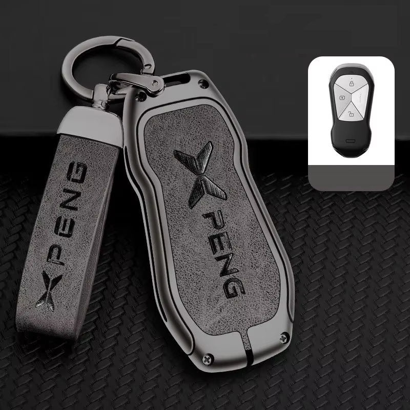 Zinc Alloy + Leather Car Remote Key FOB Cover Case Shell Keychain for Xpeng G6