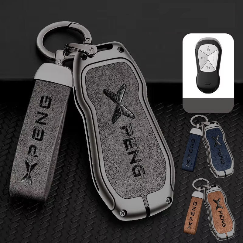 Zinc Alloy + Leather Car Remote Key FOB Cover Case Shell Keychain for Xpeng G6