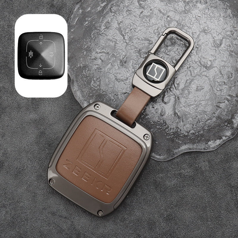 Zeekr X Leather + Zinc Alloy Car Remote Key FOB Cover Case Shell Keychain