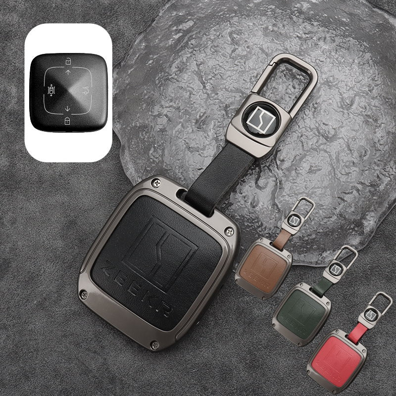 Zeekr X Leather + Zinc Alloy Car Remote Key FOB Cover Case Shell Keychain