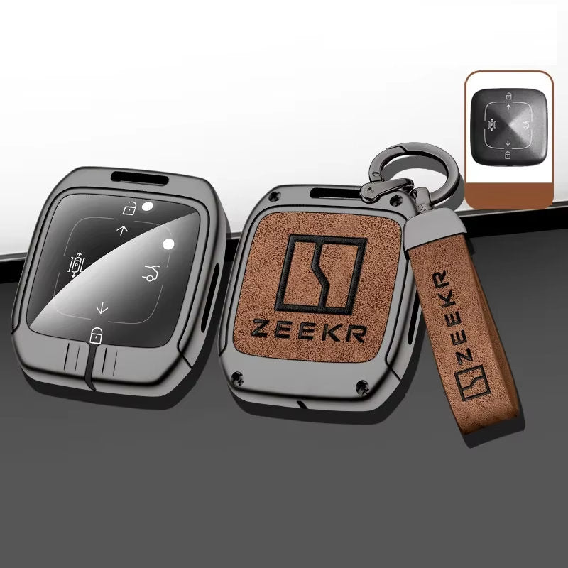 Zinc Alloy + Leather Car Remote Key FOB Cover Case Shell Keychain for Zeekr X